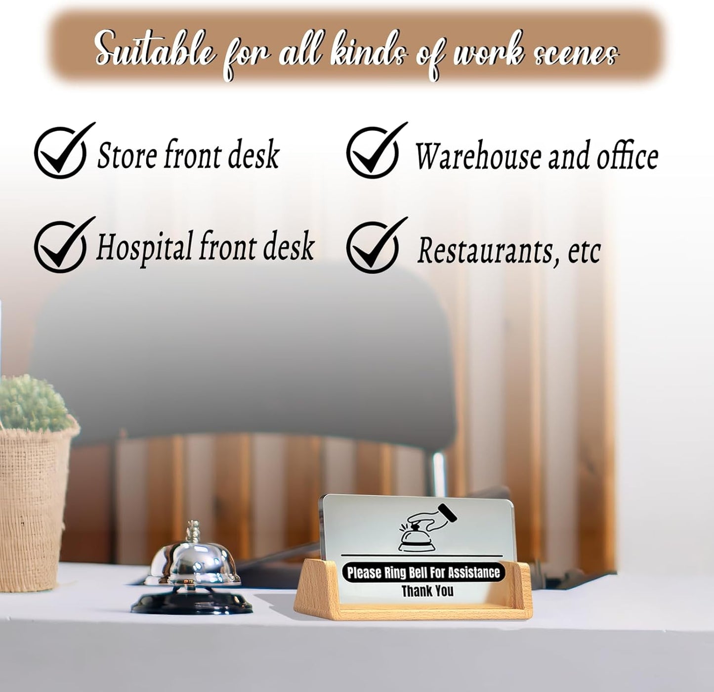Desk Call Bell /2pcs Service Bells （Gold and Silver）/with Please Ring Bell for Assistance Sign/Suitable for Front Desk Reception in Shops, Offices, Warehouses, and Small Hospitals.