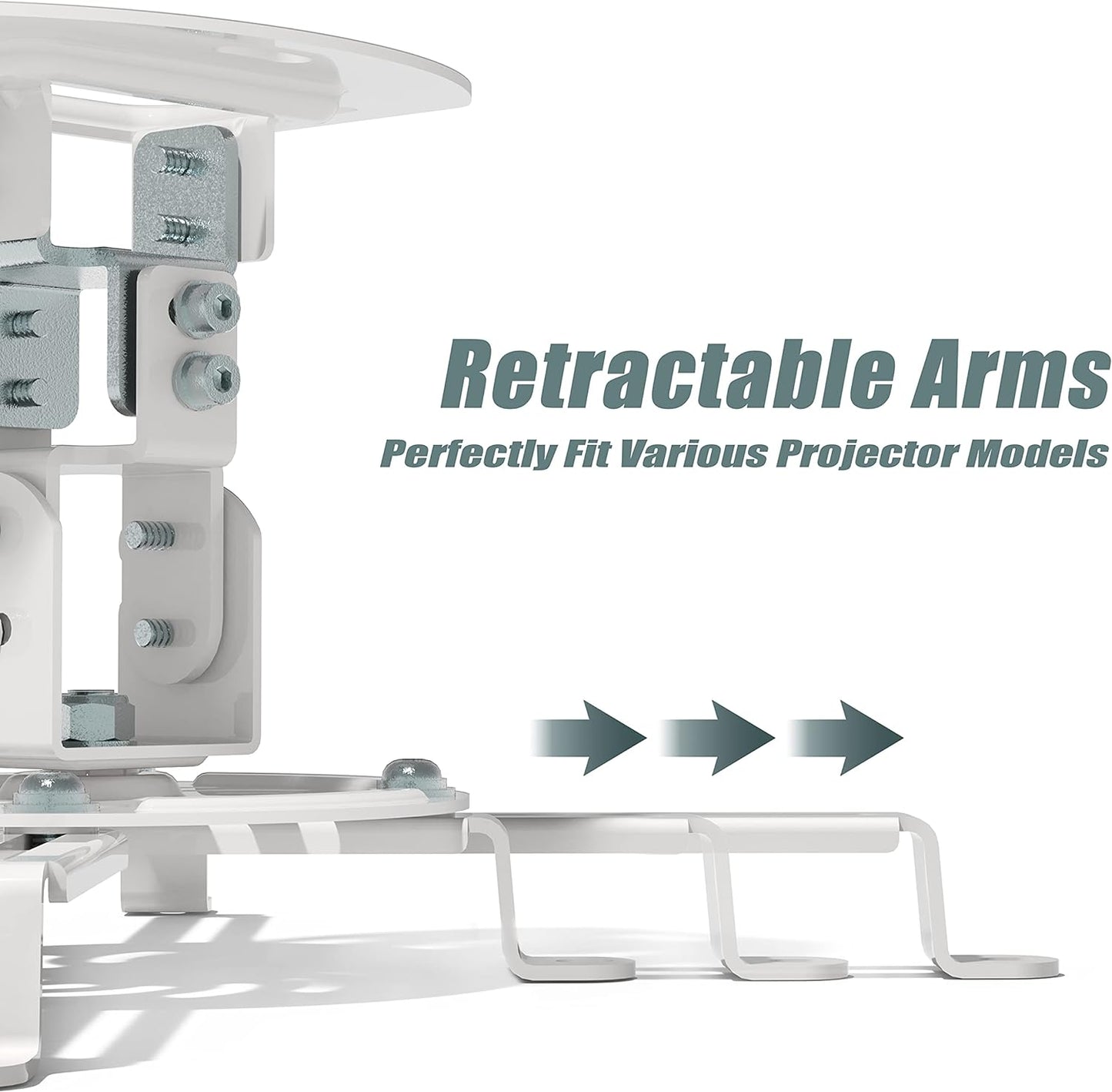 WALI Projector Ceiling Mount, Universal Low Profile Projector Mount with Retractable Arms and Multiple Adjustment Function (PM-002-W), White