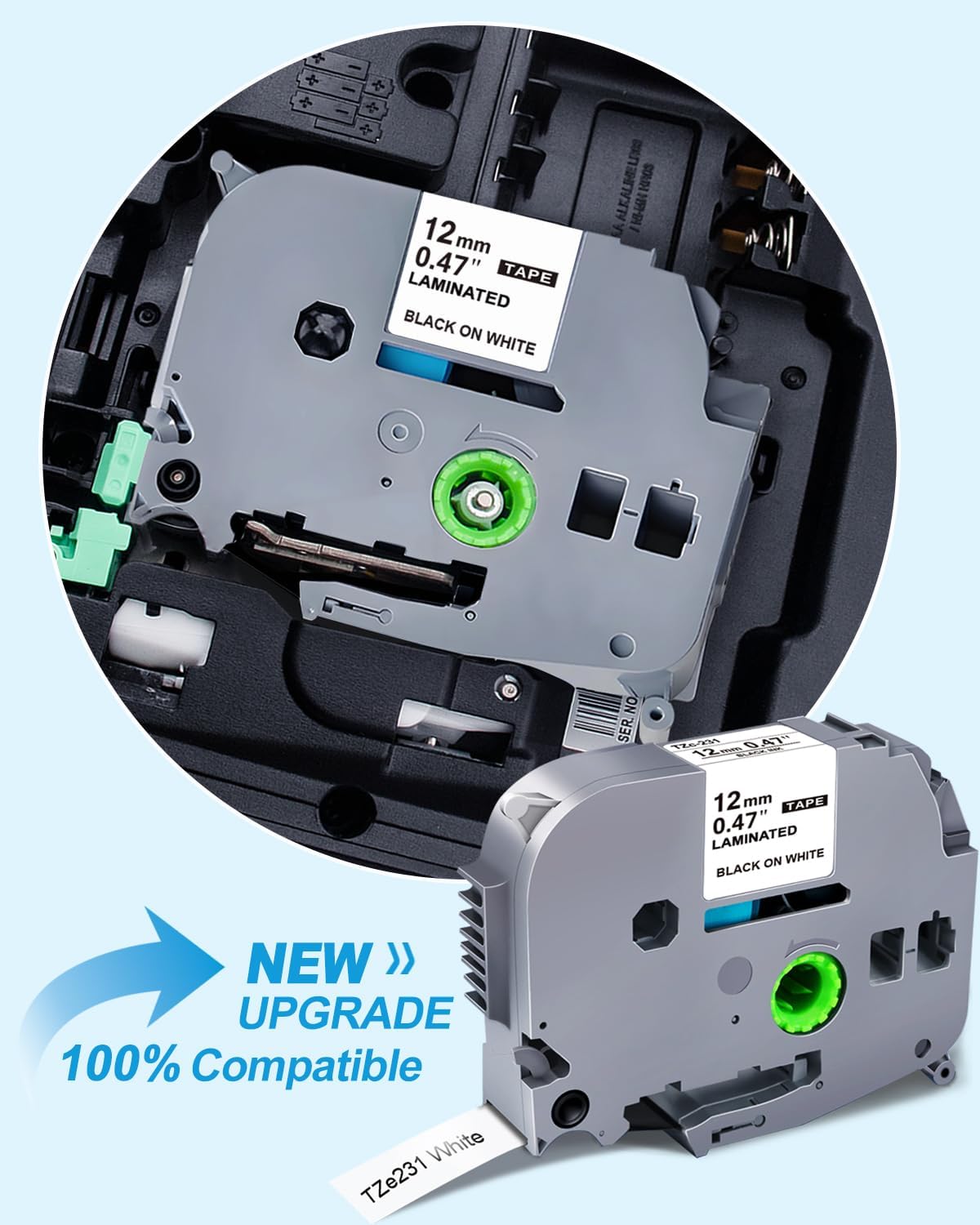 Label Maker Tape Refill 12mm 0.47 Laminated White Replace for Brother P-Touch Label Tape TZe TZ TZe-231 TZe231 Compatible with Brother P Touch PTD210 PTD220 PTH110 PTH111, Black on White, 6 Pack