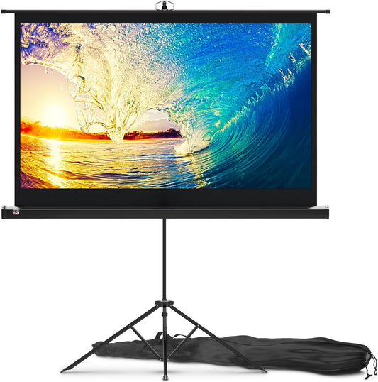 Projector Screen with Stand 60 inch - Indoor and Outdoor Projection Screen for Movie or Office Presentation - 16:9 HD Premium Wrinkle-Free Tripod Screen for Projector with Carry Bag and Tight Straps