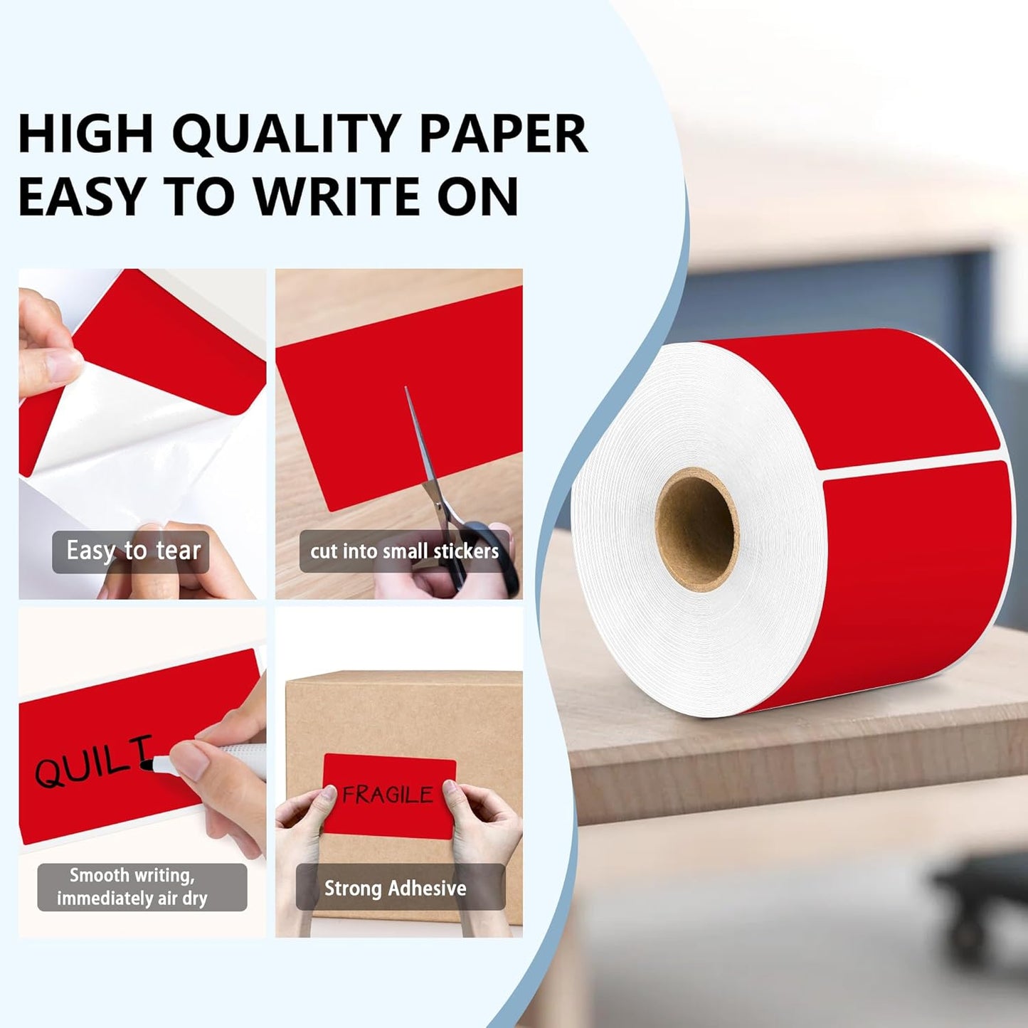 PARLAIM 3 X 5 Inch 4Rolls/1000 Per Roll Rectangle Inventory Color Coding Labels,Roll Square Label Stickers for Home (Red)