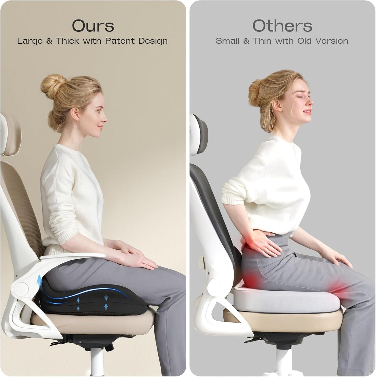 Seat Cushions for Office Chairs - Patented Coccyx Cushion for Tailbone Pain - 21.2" W x 16.5" L Extra Large Memory Foam Seat Cushion with Removable Cover