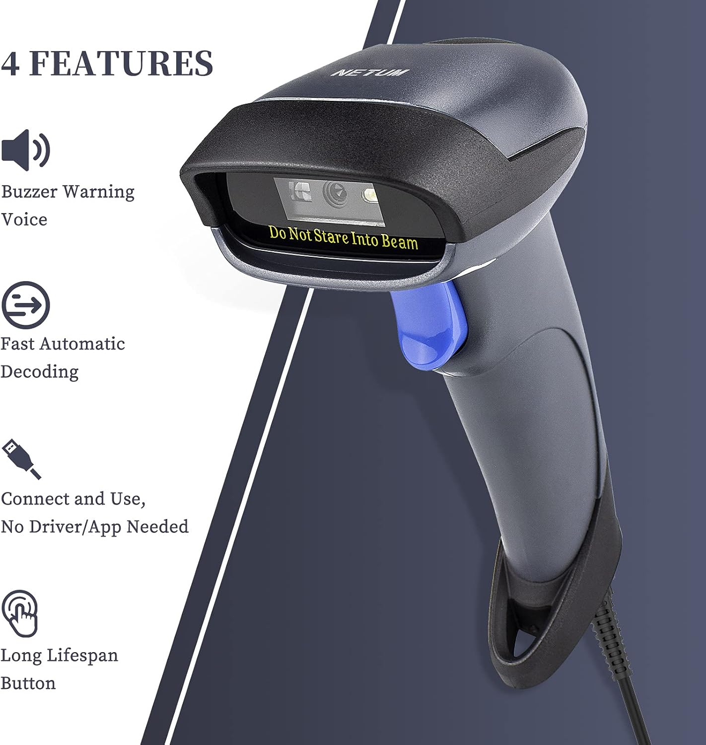 NETUM 2D Barcode Scanner with Stand USB 2.0 Wired QR Code Imager Automatic Barcode Reader Handhold Scanner Gun with USB Cable for Laptops, Computers, Cashier, POS -M5S