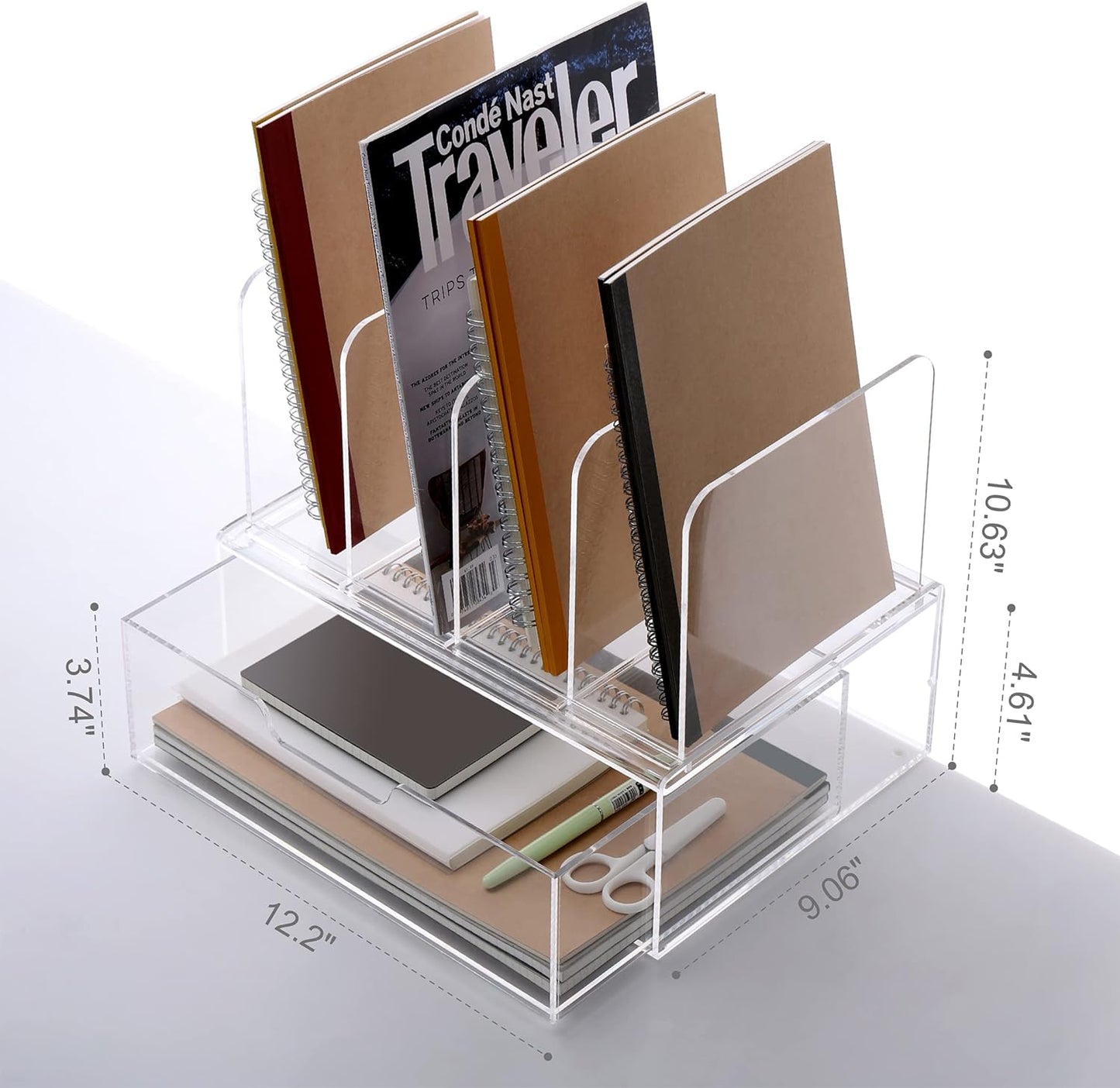 Desk Organizers and Accessories, Acrylic Desk Organizer with Drawer, Office Supplies Organization Storage, Clear Acrylic File Organizer for Desk - 1 Pack