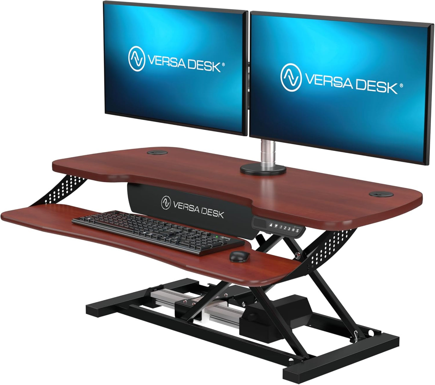 VERSADESK® PowerPro™ Elite 40” x 24" – App Controlled Electric Standing Desk Converter w/USB Charging Port. Raises up to 20”. Fully Assembled – Includes LED Lights. Supports 80 lbs. – Cherry