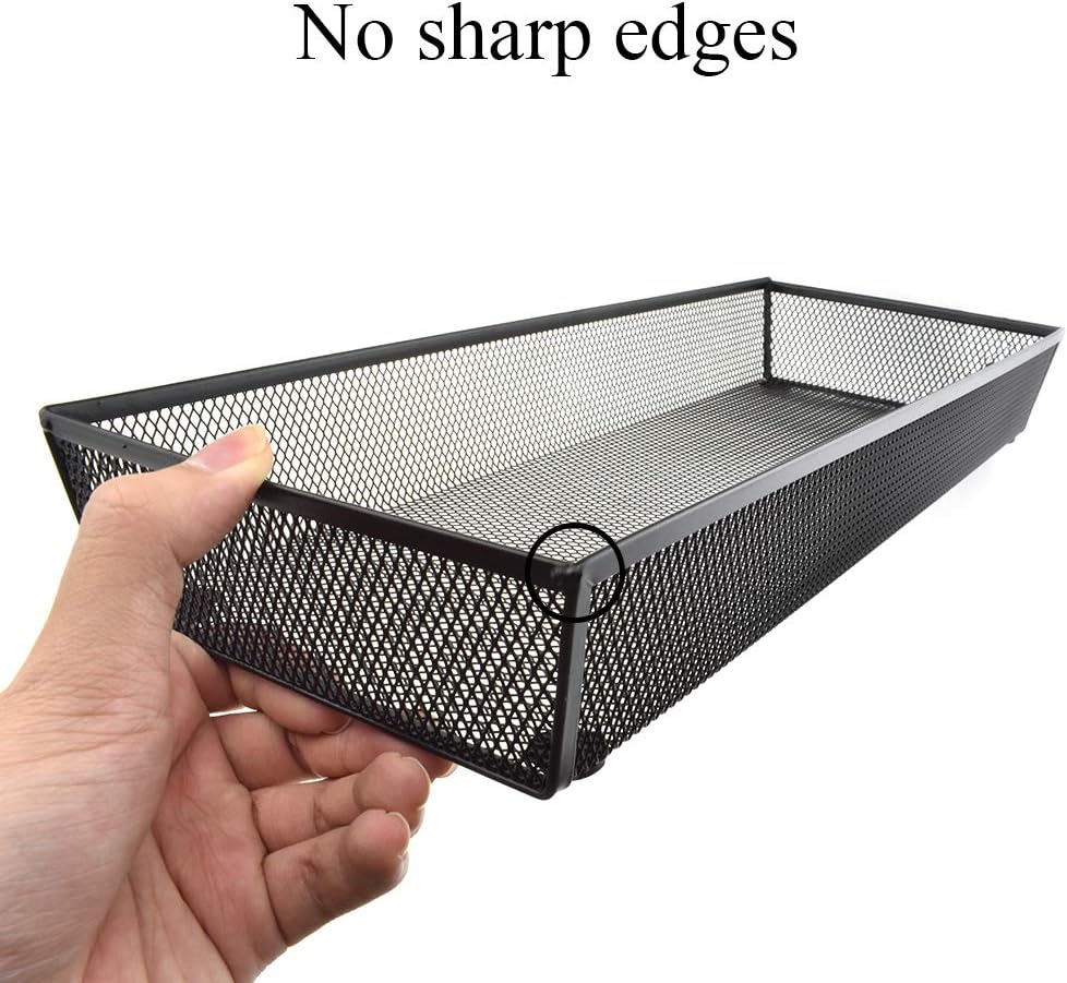 HAHIYO Stackable Mesh Tray Cup 15 x 6 x 2 inches Sturdy Container for Desk Drawer Organizer Collection for Home Office School kitchen Soft Foam Feet No Sharp Edges 1 Pack Black