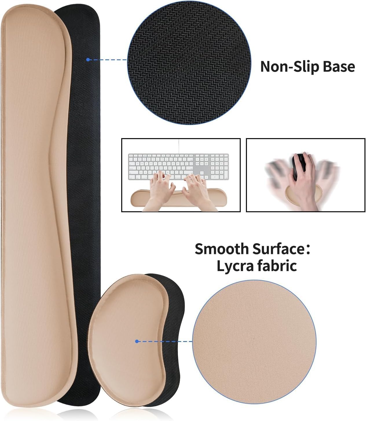 Bloss Leather Desk Pad and Keyboard Wrist Rest, Large Mouse Pad + Keyboard Pad+Mouse Wrist Support, Non-Slip Desk Mat Protector for Office, Home (35.4×15.7 Inches,Beige)