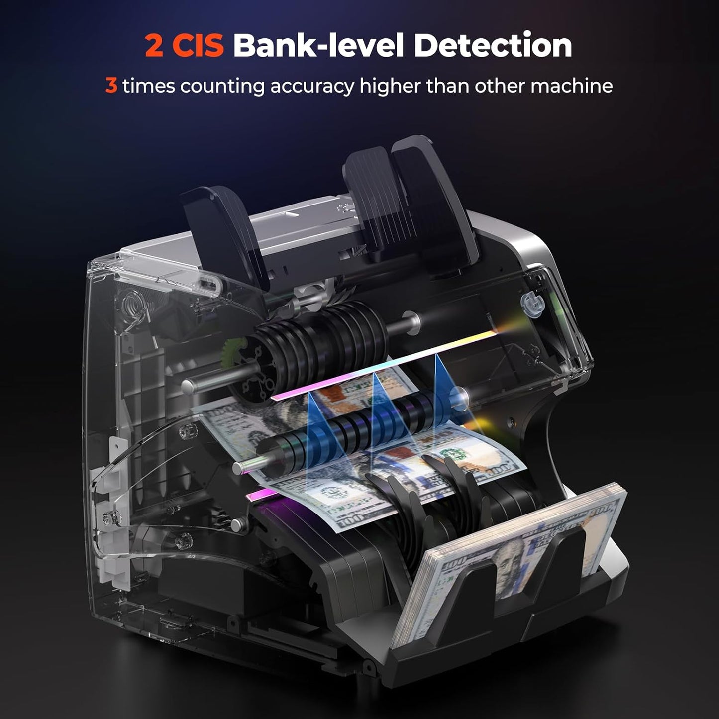 MUNBYN IMC01 Bank Grade Money Counter Machine Mixed Denomination, 2CIS/UV/IR/MG/MT Counterfeit Detection, Serial Number, MUL Currency Cash Counter, Printer Compatible Bill Value Counter (Silver)