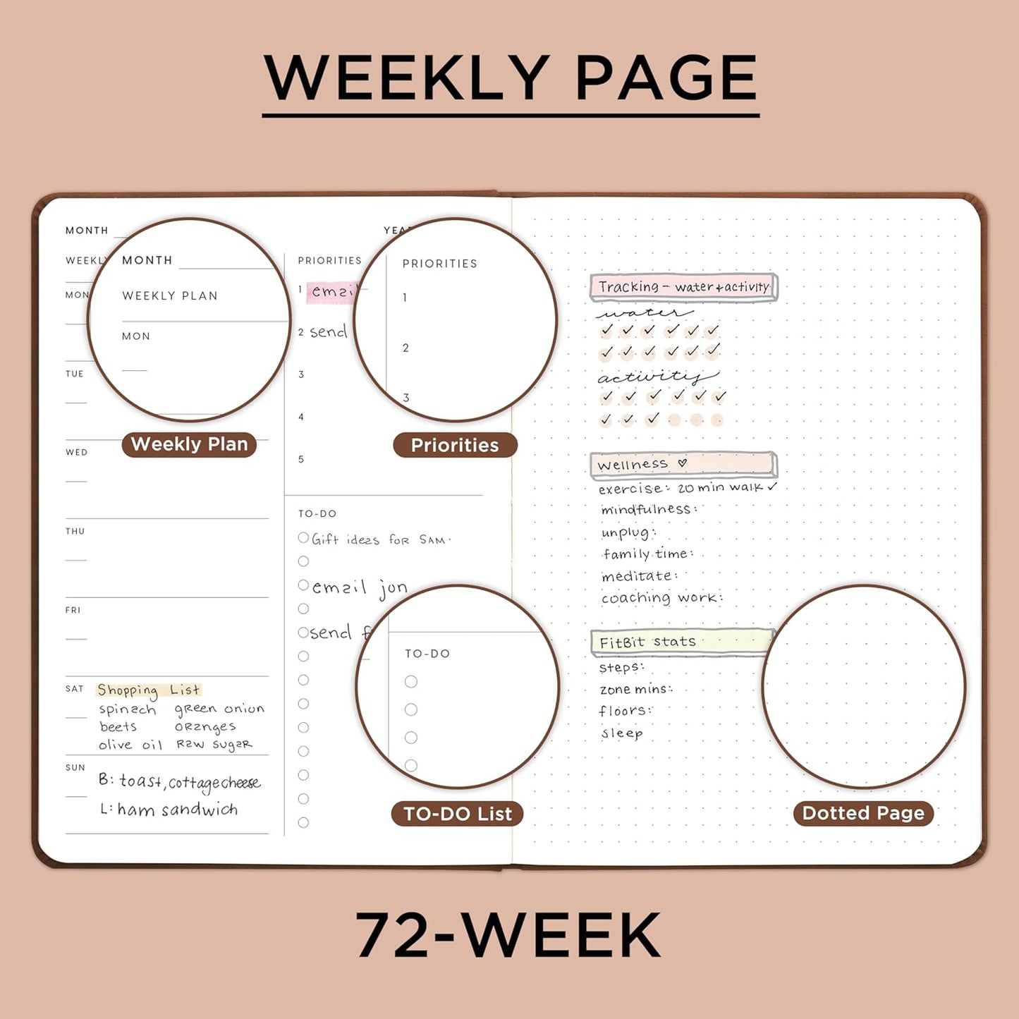 And Per Se Undated Academic Planner, A5 Weekly Calendar Planner, 72 Weeks Hardcover to Track Goals, Teacher Student Planning Book with Monthly Tab Stickers & Back Pocket (Brown)