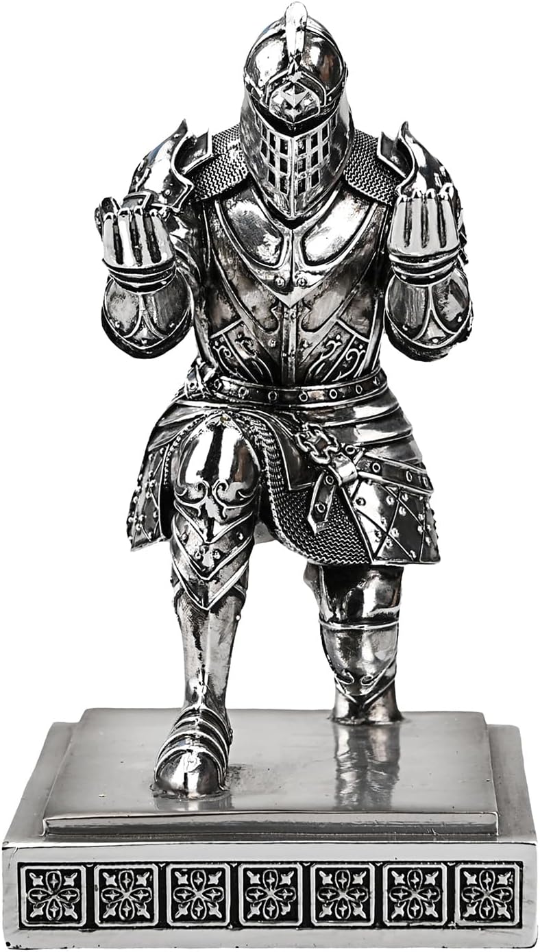 King's Guard Knight Pen Holder Pen Stand Desk Organizers and Accessories Resin Pencil Holder as Gift for Office and Home (Silver(Plating))