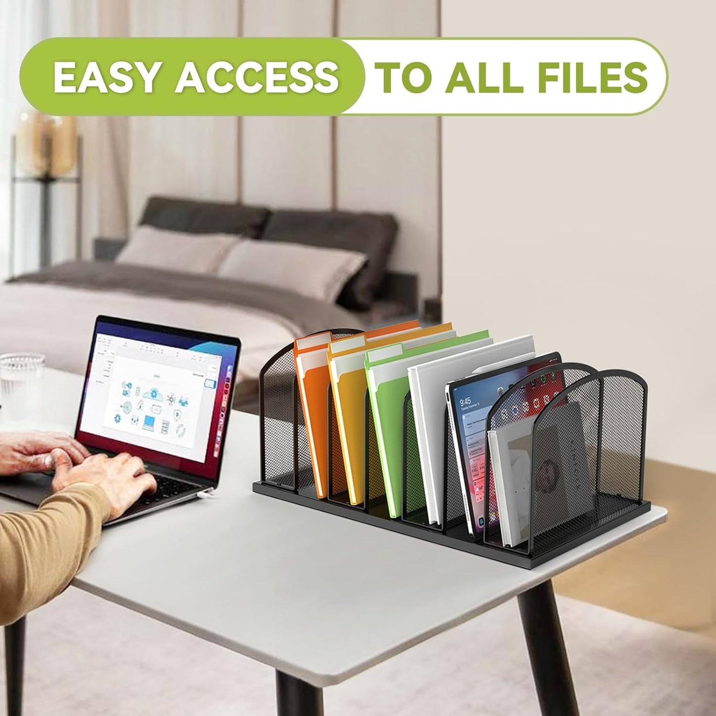 Desk File Organizer 7 Sections Upright Mesh File Sorter Organizer for Desk, Office Organization File Holder for Home, Office & Classroom (Black, 2Pack)