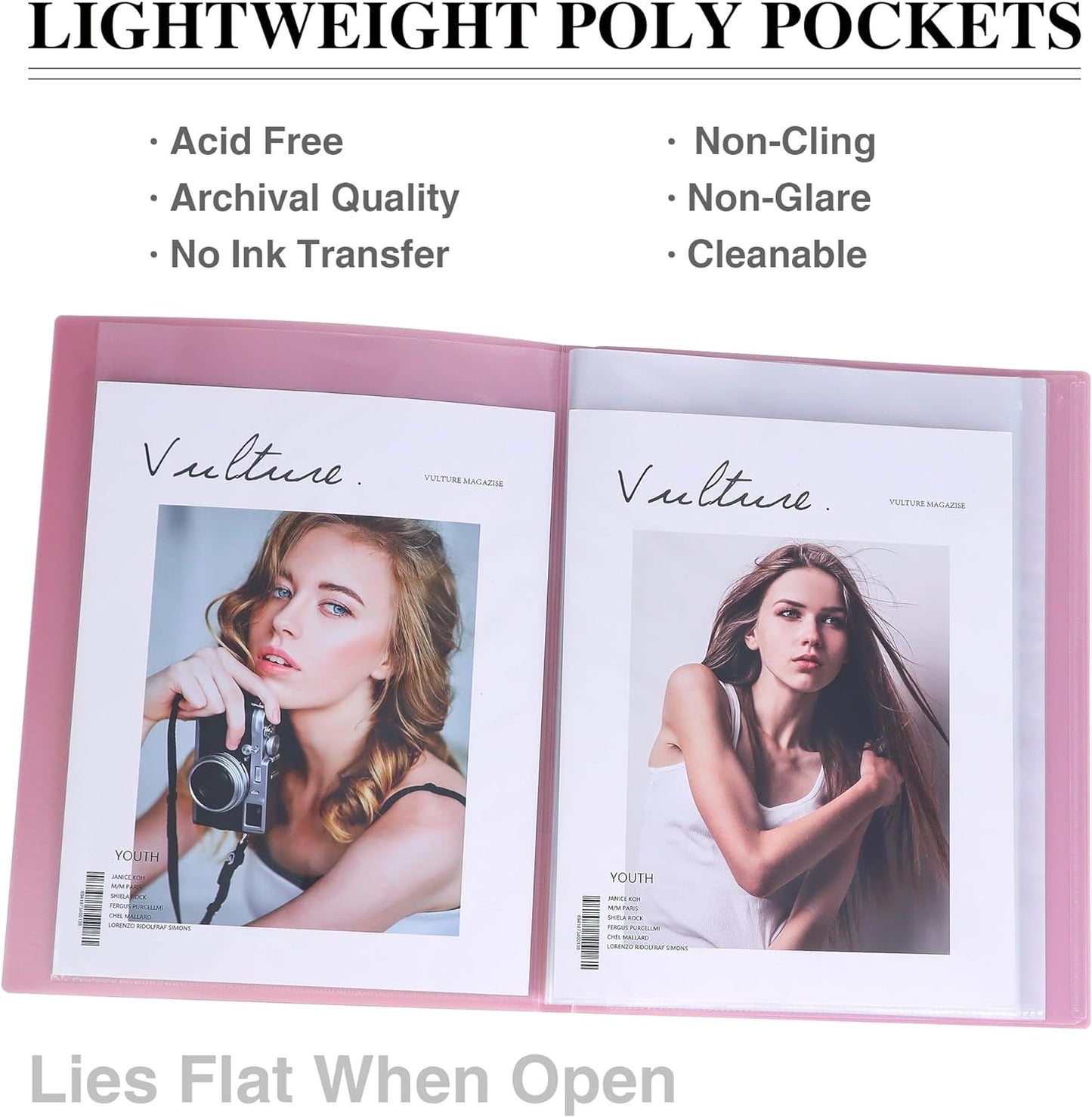 Tuhangcc Binder with Plastic Sleeves 8.5x11 20-Pocket- Heavy Duty Art Portfolio Folder with Clear Sheet Protectors,Displays 40Pages, Presentation Book for Artwork, Document Organizer(Pink)