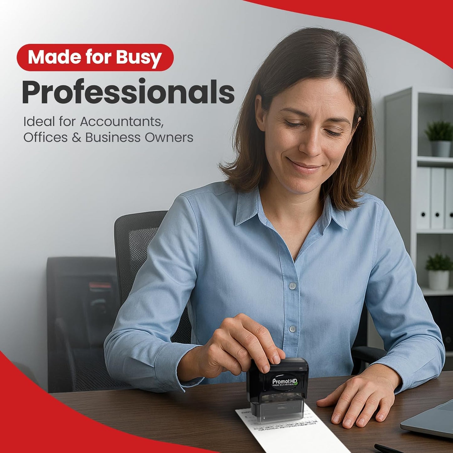 Promot Pre-Inked Custom Deposit Stamp - Personalized Text, Refillable Custom Stamp with Built-in Ink Reservoir, Easy 3-Step Re-Inking, Customized Rubber Stamp for Bank and Businesses (4-Lines)