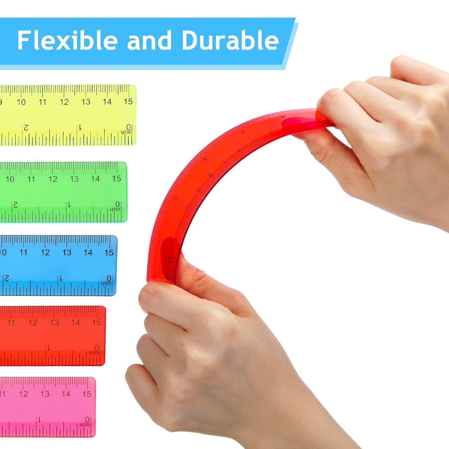 Zonon 100 Pcs 6 Inch Rulers Bulk Plastic Flexible Small Straight Rulers with Inches and Centimeters First Day of School Gift for Students Back to School Office Supplies(Colorful, Transparent)