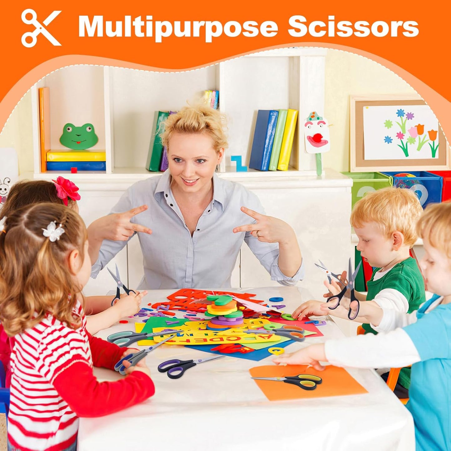 Scissors for Office School Supplies, Hnncugty 8" Scissors All Purpose Bulk Set of 6-Pack, Sharp Shears for Home Craft Sewing Fabric Middle School Student Teacher Supplies, Comfort Right/Left Handed