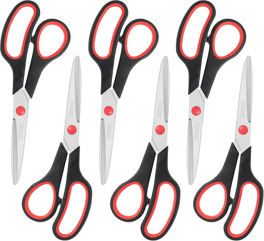 Scissors Bulk black 6-Pack, All Purpose Stainless Steel Sharp Scissors for Office Home General Use Craft Supplies, High/Middle School Classroom Class Older Kids Set, Right/Left