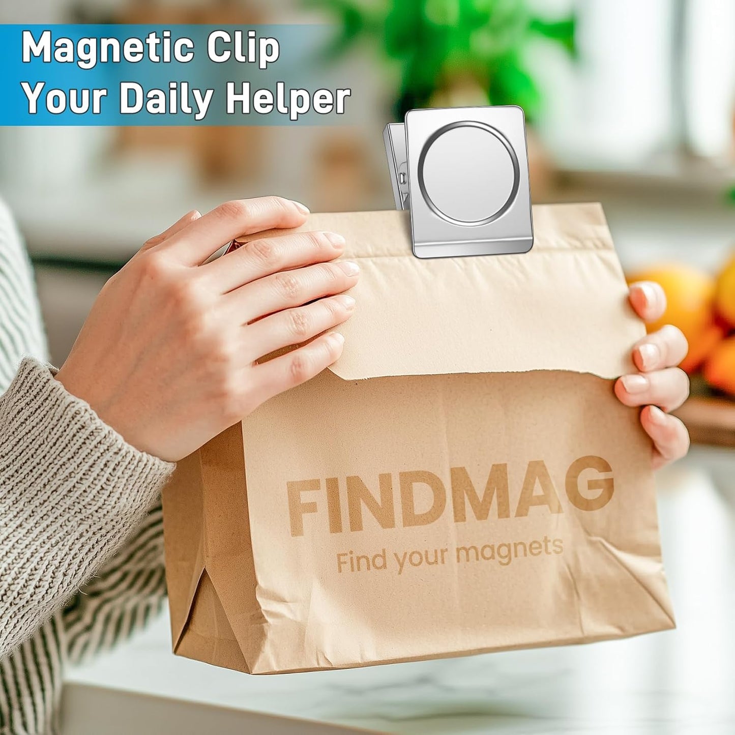 FINDMAG 8 Pack Clip Magnets Extra Large Magnetic Clips, Fridge Magnet Clips, Clip Magnets Great for Home, Office, Whiteboard, Kitchen, Classroom - 2.2 Inch (Silver)