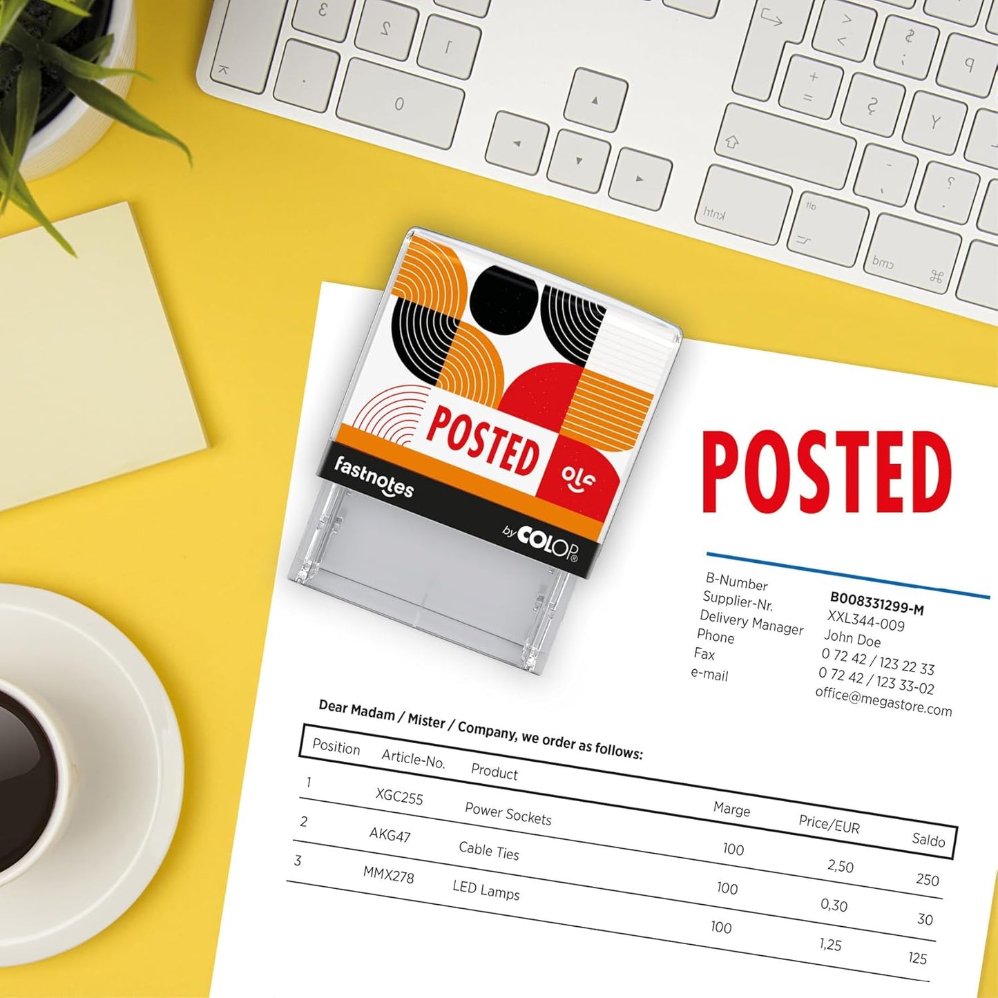 Fastnotes Posted Self-Inking Rubber Stamp by COLOP - Great for Office Documents, Notary, Warehouse, Accounting Paperwork, Business, and Legal Documentation - Red Ink (Posted- Red)