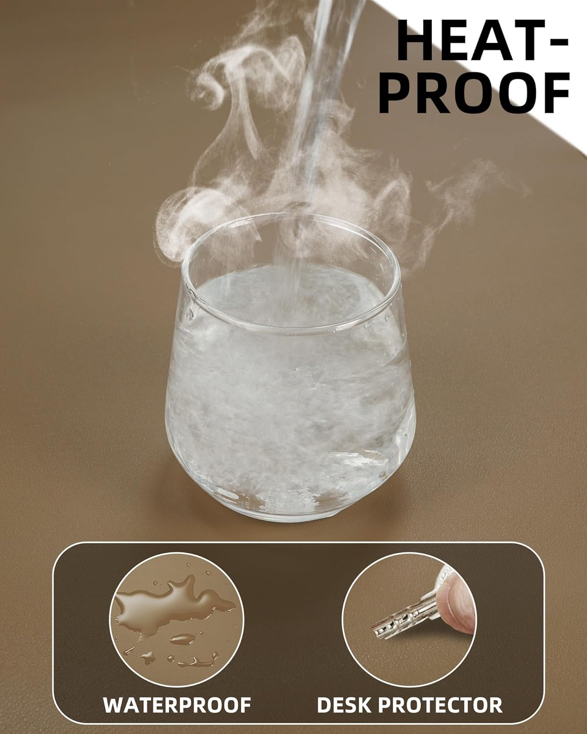 Leather Desk Pad Protector- 48" x 17" Office Desk Mat, Non-Slip PU Leather Mouse Pad, Waterproof Desk Blotter Mat, Desk Cover for Office and Home (Dark Khaki)