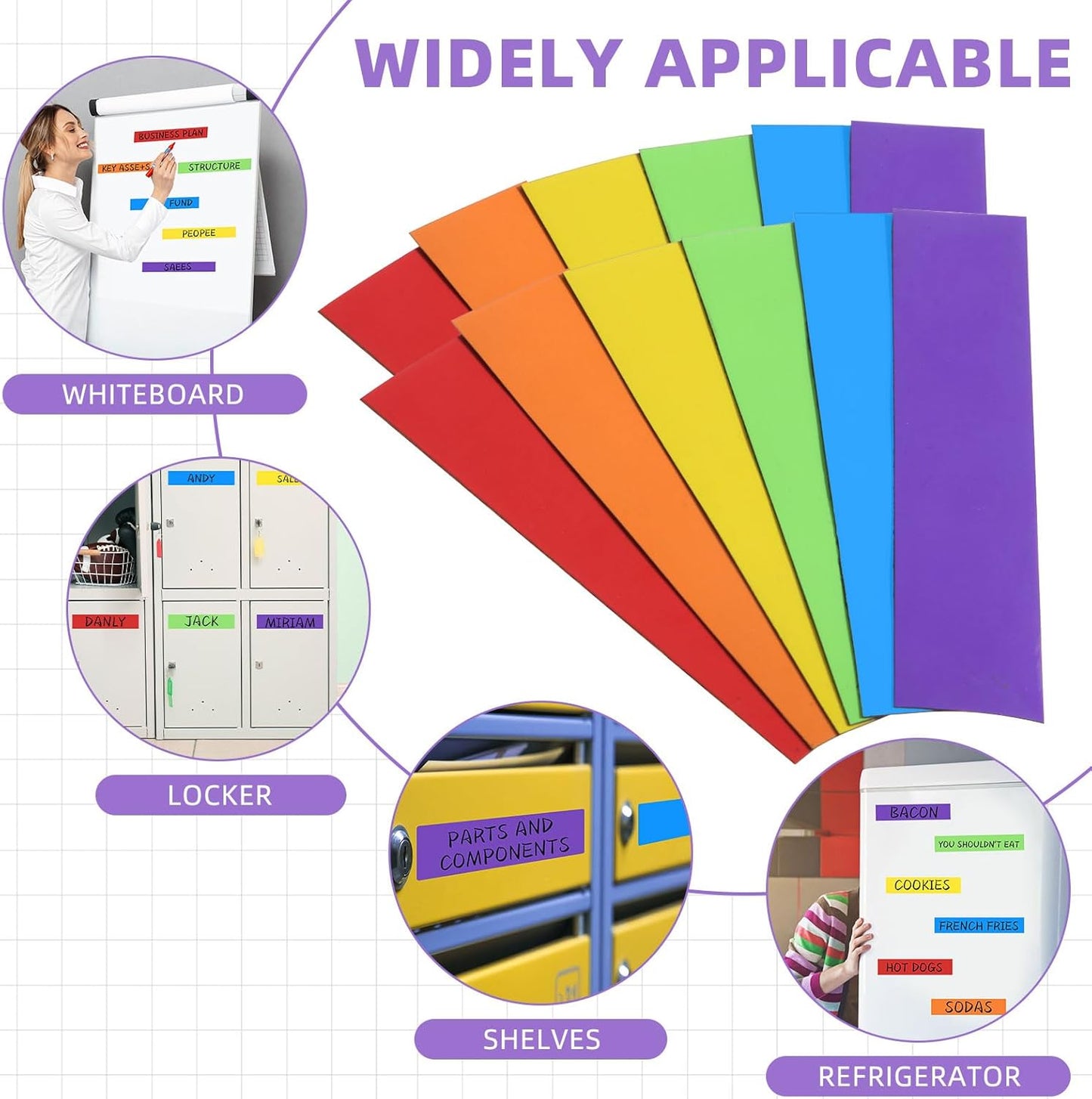 6 Pcs Dry Erase Magnetic Strips for Classroom, Rainbow Colors Magnetic Tape Roll Blank Magnets Sticky Labels Writable Flexible Magnet Sheet for Whiteboard Refrigerator (2 in X 9.8 ft)