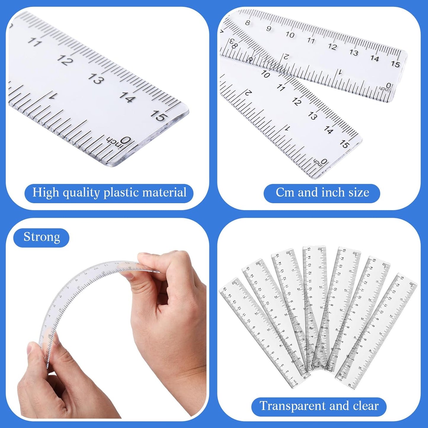 Zonon 6 Pcs 6 Inch Ruler Bulk Clear Plastic Flexible Straight Metric Rulers with Centimeters and Inches Drafting Measuring Tool for Classroom School Students Education