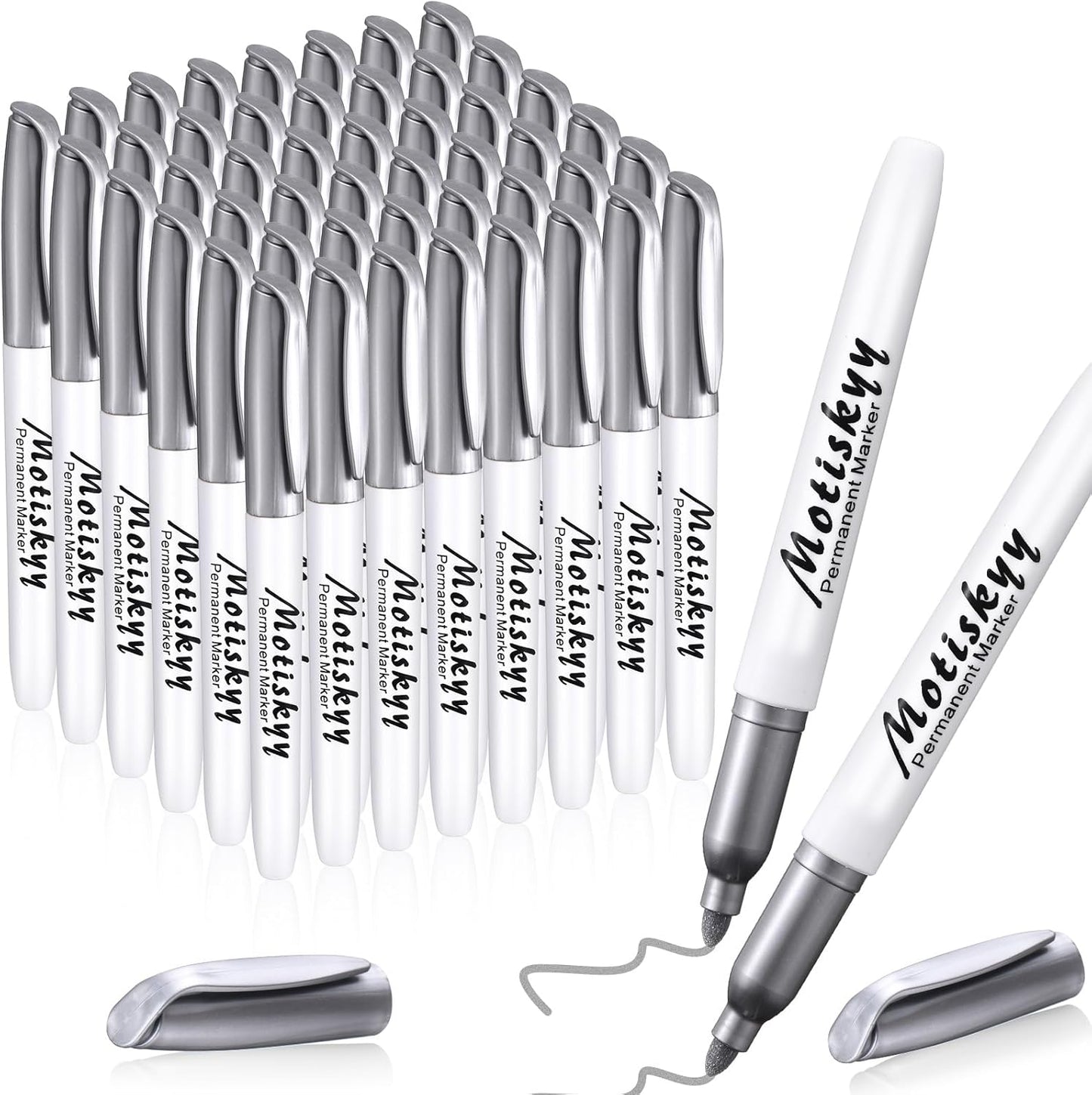 48 Pcs Metallic Permanent Markers Bulk Metallic Marker Pens Medium Tip Quick Dry Paint Pen for Classroom DIY Crafts Artist Illustration Gift Card Making(Silver)