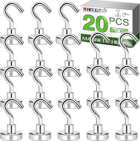 MIKEDE N52 Magnetic Hooks, 28lbs+ Heavy Duty Earth Magnets with Hooks for Refrigerator, Extra Strong Cruise Magnets Hooks for Hanging, Cruise Cabins, Grill, Indoor, Outdoor - 20 Pack