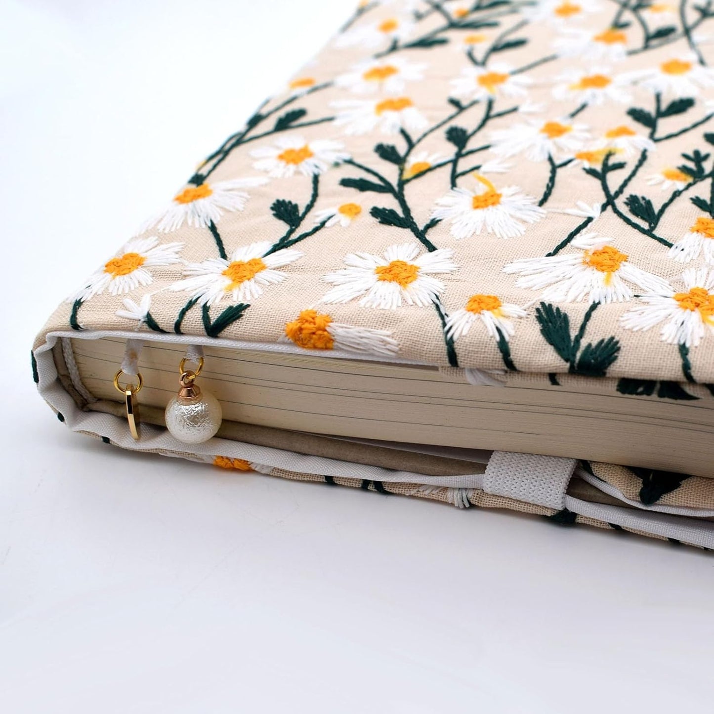 BLBMH Bible Cover for Women Embroidery Book Covers for Paperbacks Fit for 5.5x8.5 inch Book Bible Adjustable Book Sleeve Cover Soft Cloth Protector for Novels - Daisy 2 8.5in