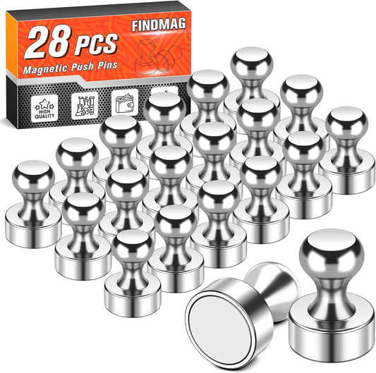 FINDMAG 28 PCS Silver Fridge Magnets, Small and Strong Magnets for Whiteboard, Refrigerator, Classroom Decor, Kitchen Essentials