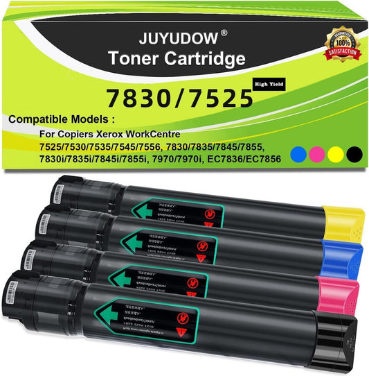 workcentre 7835 Toner 7525 Toner Cartridge High Yield Compatible for Xerox WorkCentre 7525 7530 7535 7545 7556 7830 7835 7855 7970 Printer Toner 006R01513 006R01514 006R01515 006R01516 (KCMY, 4-Pack)