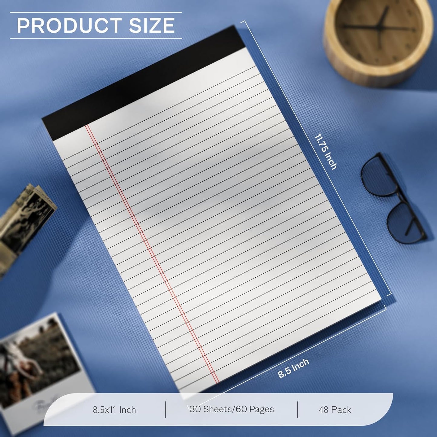 48 Pack Legal Pads 8.5 x 11,White Note Pads 8.5 x 11, Wide Ruled Legal Pads, Micro Perforated Notepads 8.5'' x 11'' with Sturdy White Back, 30 Sheet/Notepad, Writing Pad for School, Home, Office