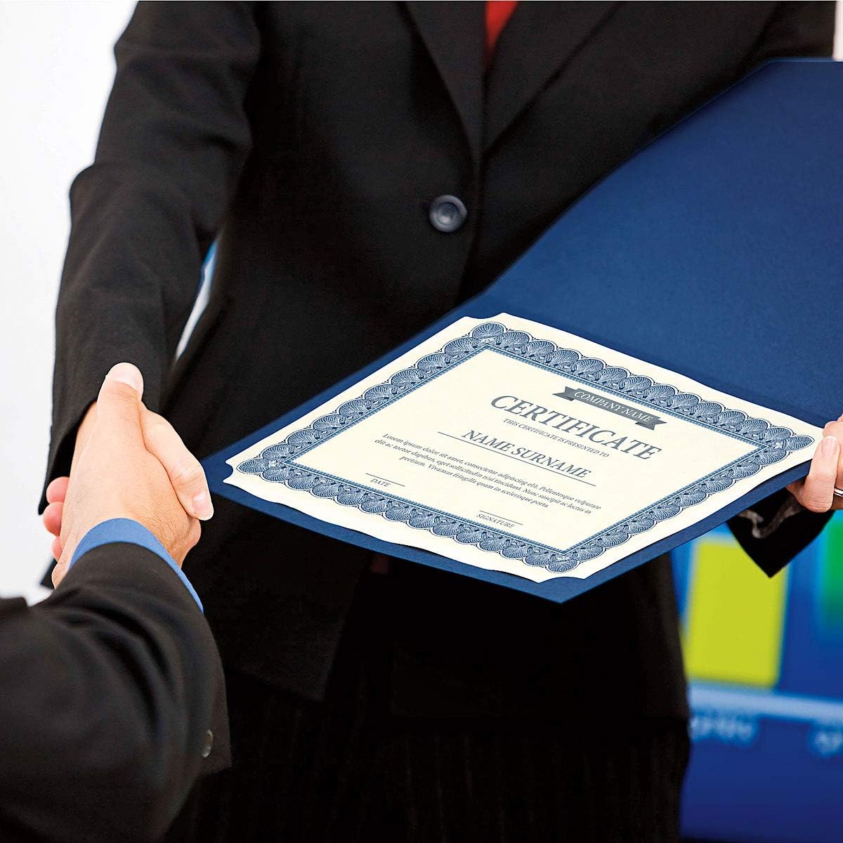 Plain Blue Certificate Folders - Pack of 10, Linen Cover 80 lb. Stock, Folded, Die-Cut Corners, for Office, Business Awards, Graduation, School Diploma Holder, 9-1/2" x 12