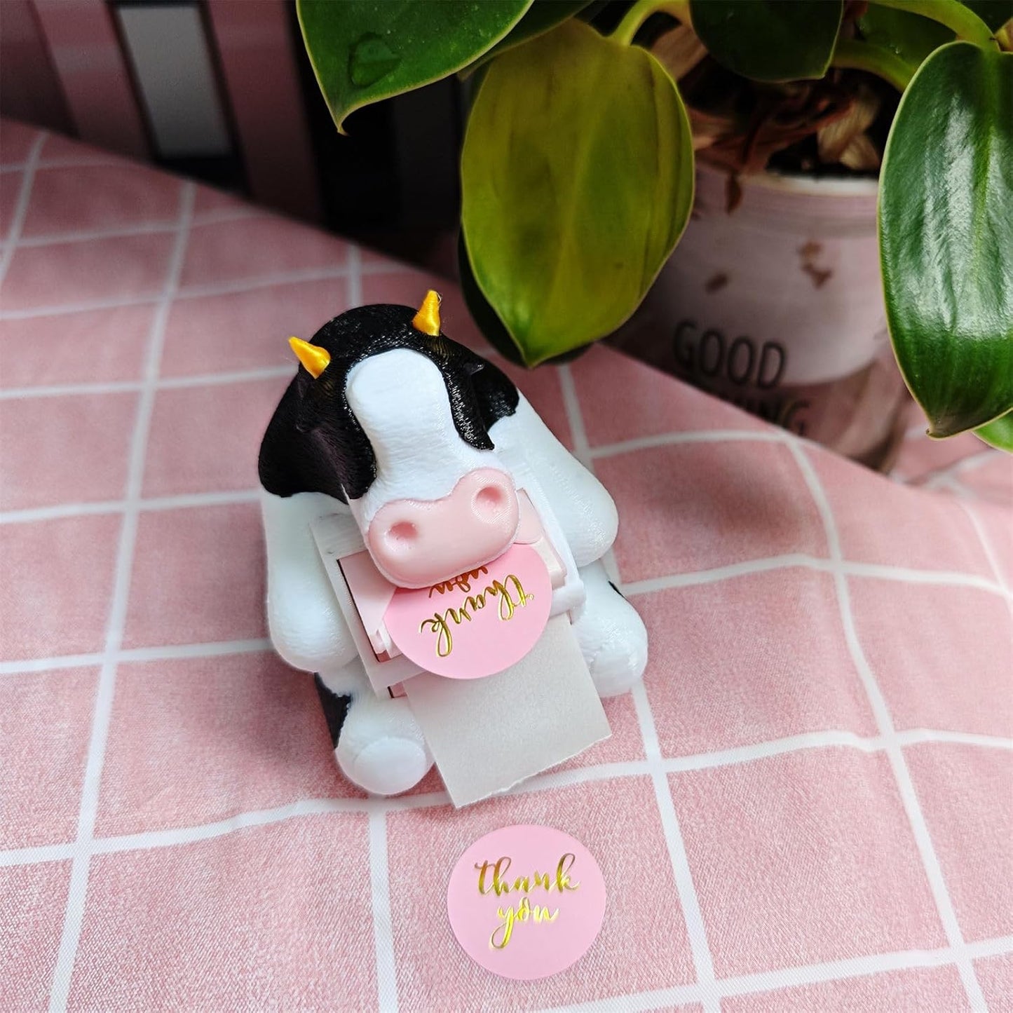 Cute Office Accessories - Stamp Roll Holder Postage Stamp Dispenser for Desk, No Stamps, 1.18" Core, Black Cow Design, C04