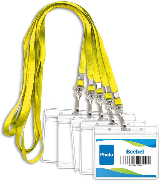 Beebel ID Badge Holder Lanyards with Waterproof Badge Card Bulk Lanyard for Name Tags Holders(Yellow)
