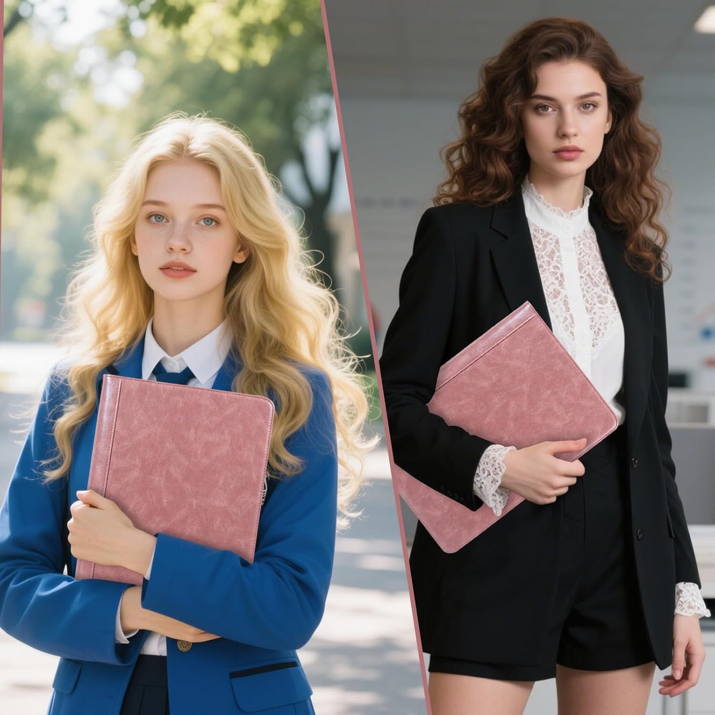 Calfinder Portfolio Binder,3 Ring Binder with Zipper,PU Leather Padfolio with Zipper for Women, Professional Business Portfolio Organizer for Resume/Interview, A4 Letter Document Organizer