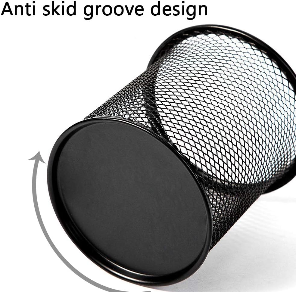 Ameceres 4 Packs Wire Mesh Pencil Holder Metal Pen Cup Desk Pen Organizer Case Pencil Jar Black for Office Home (DeepPink)