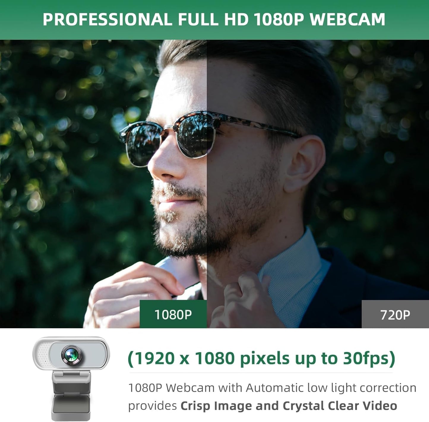 Full HD 1080P Webcam with Privacy Shutter and Tripod, Pro Streaming Web Camera with Microphone, Widescreen USB Computer Camera for Laptop Desktop