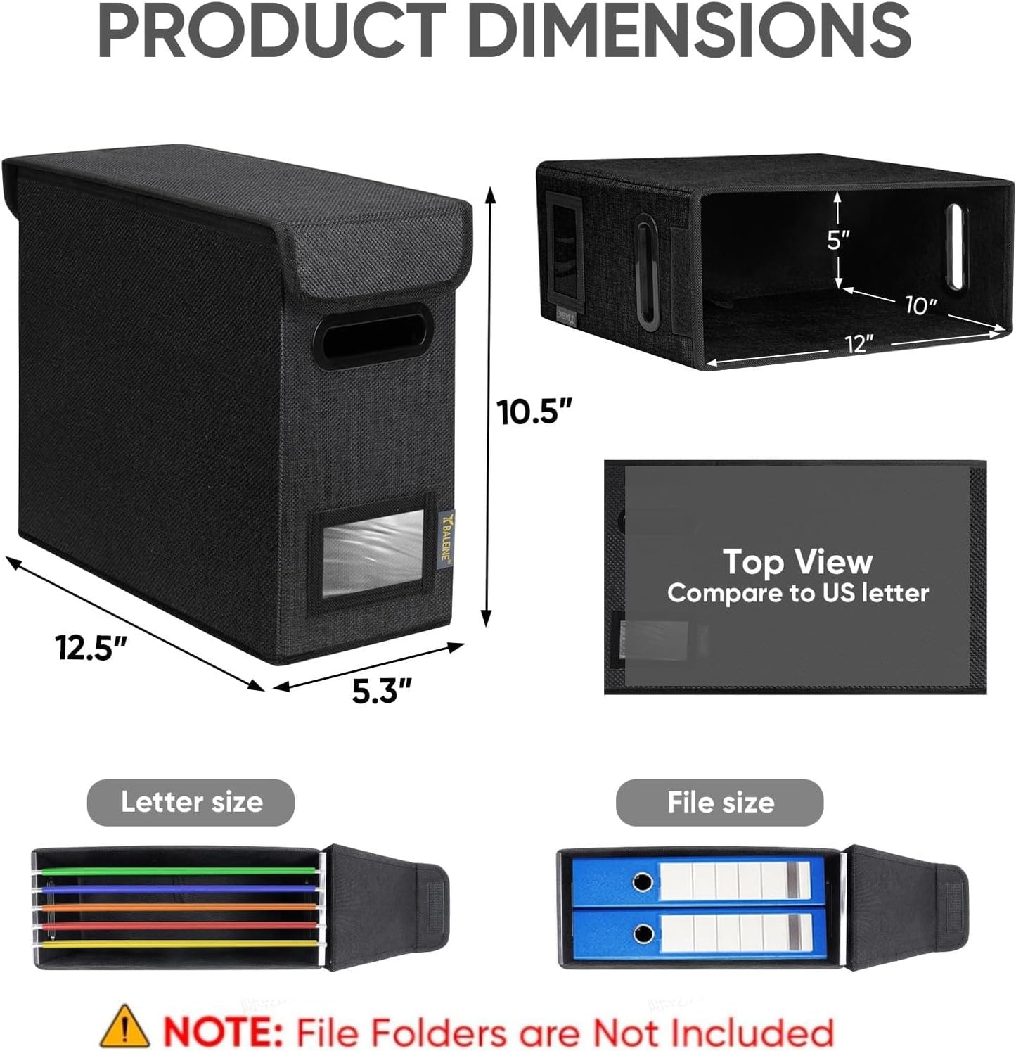 BALEINE File Organizer Box with Lid, Collapsible File Folder Organizer with Plastic Slide, Hanging File Folder Box for Office Document Storage (1 Pack, Black, S)