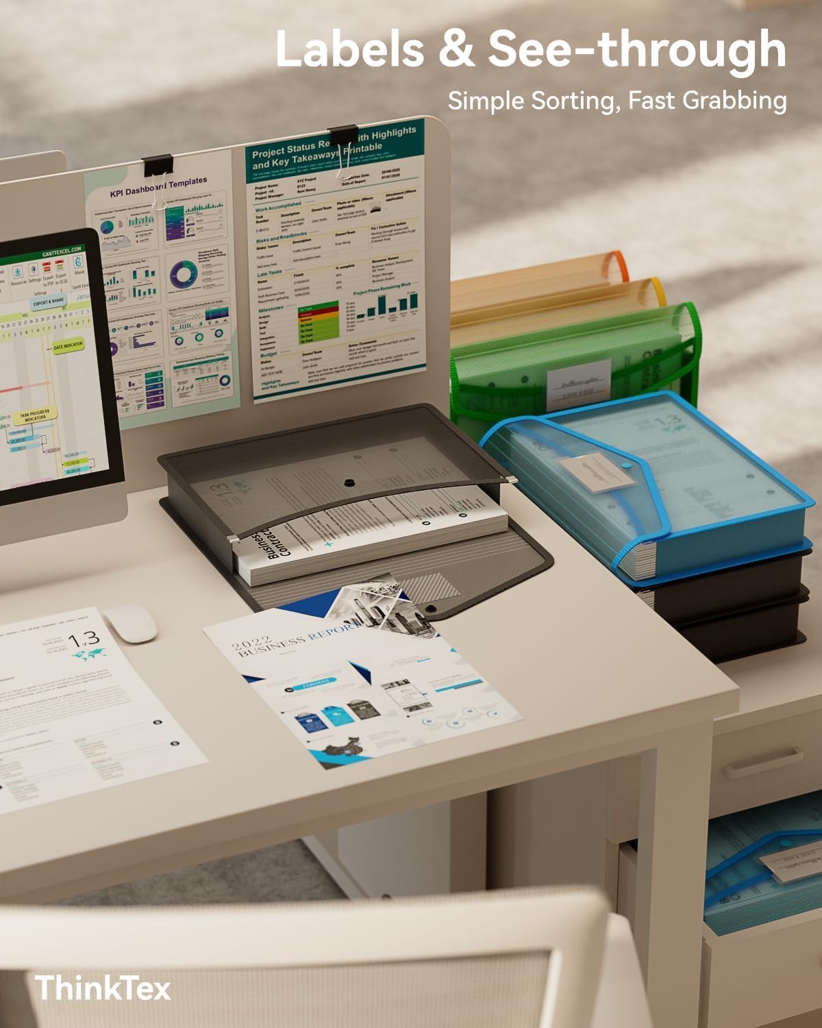 ThinkTex Plastic Expanding File Folder, Transparent envelopes with Snap Closure,No Dividers,Large Capacity,Document Organizer for Receipts, Bills&Taxes,Letter/A4 Size for School/Office/Home-10 Pack