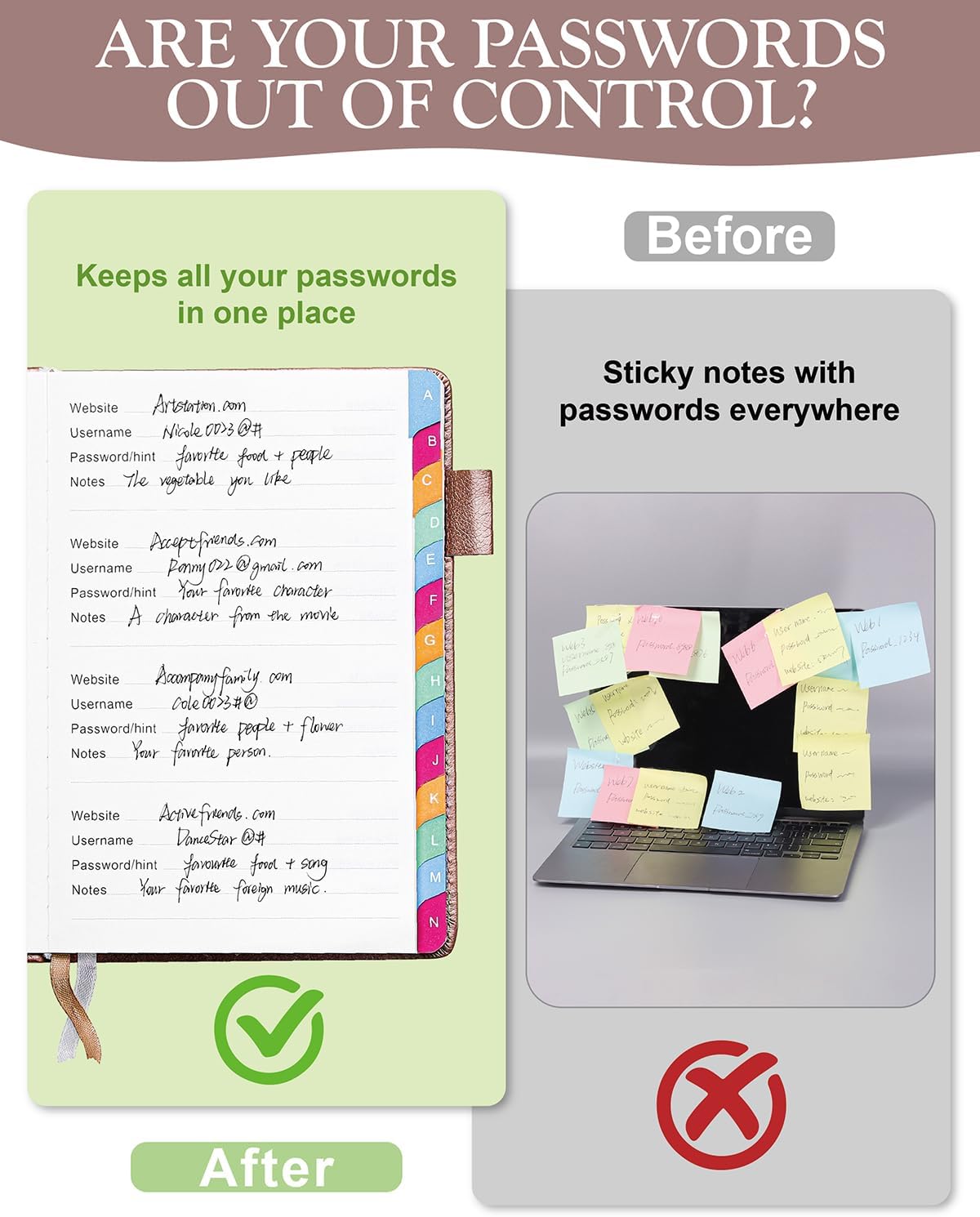 Password Keeper Book with Colorful Alphabetical Tabs, Hardcover Password Log-book for Internet Password and Website Address, 5.8"×8.4" Password Notebook for Home Office (Rose Gold)