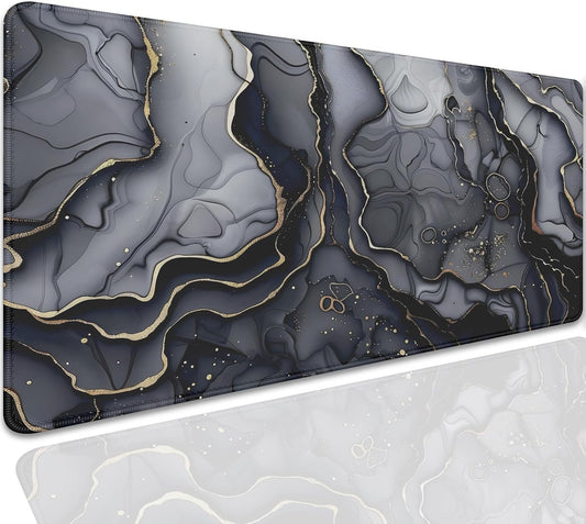 Dark Marble Desk Pad Mouse Pad,Large XL Retro Mouse Mat with Stitched Edges,Non-Slip Rubber Base Mousepad for Office PC Keyboard Laptop and Home Work Desk Mat(27.5X11.8 in)