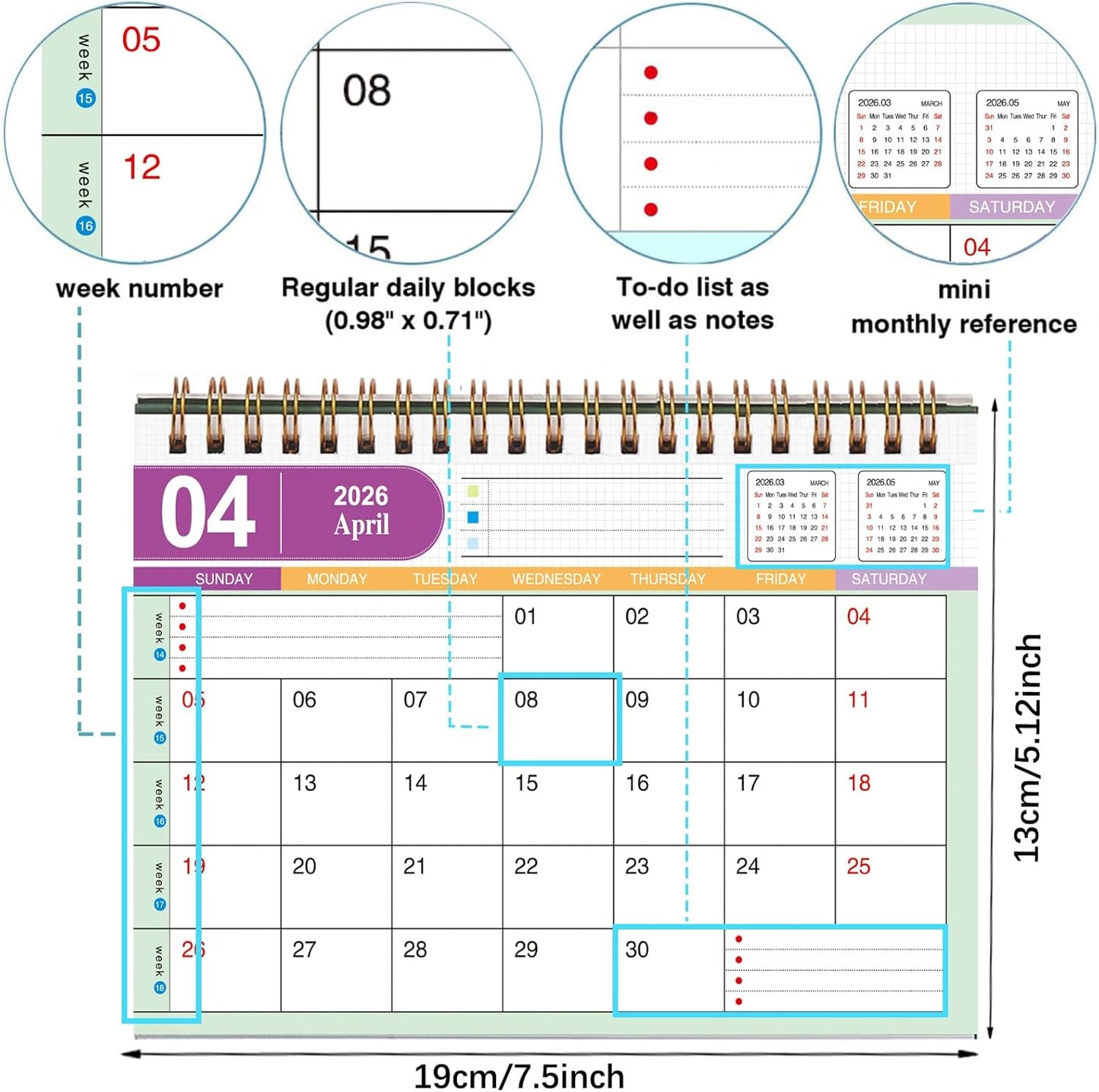 Small Desk Calendar 2025-2026, Standing Flip Desktop Calendar from July 2025 to December 2026 - Metal Ring Twin-Wire Binding Monthly Desktop Calendar for Home Office School (Blue)