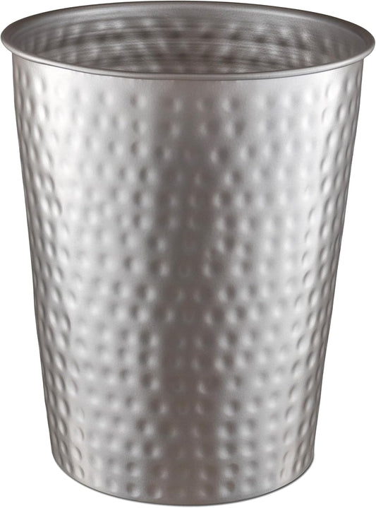 Monarch Abode Pewter Hand Hammered Metal Wastebasket for Home Office Bedroom, Decorative Waste Basket, Modern Bathroom Garbage Can, Durable & Decorative Trash Bin, Pewter Bathroom Trash Can