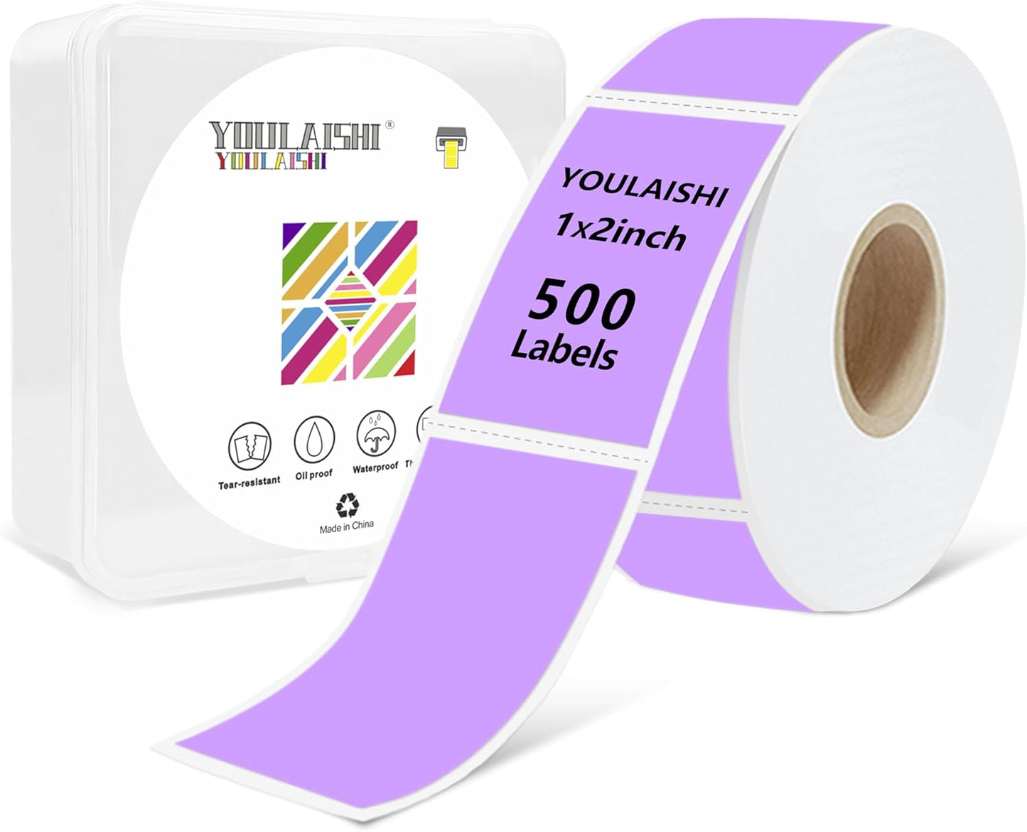 1X2 inch Label Stickers Roll for Thermal Printer 500PCS Colored Removable Freezer Labels Waterproof Blank Sticker Labels to Write on for Food Containers and Jars, Light Purple