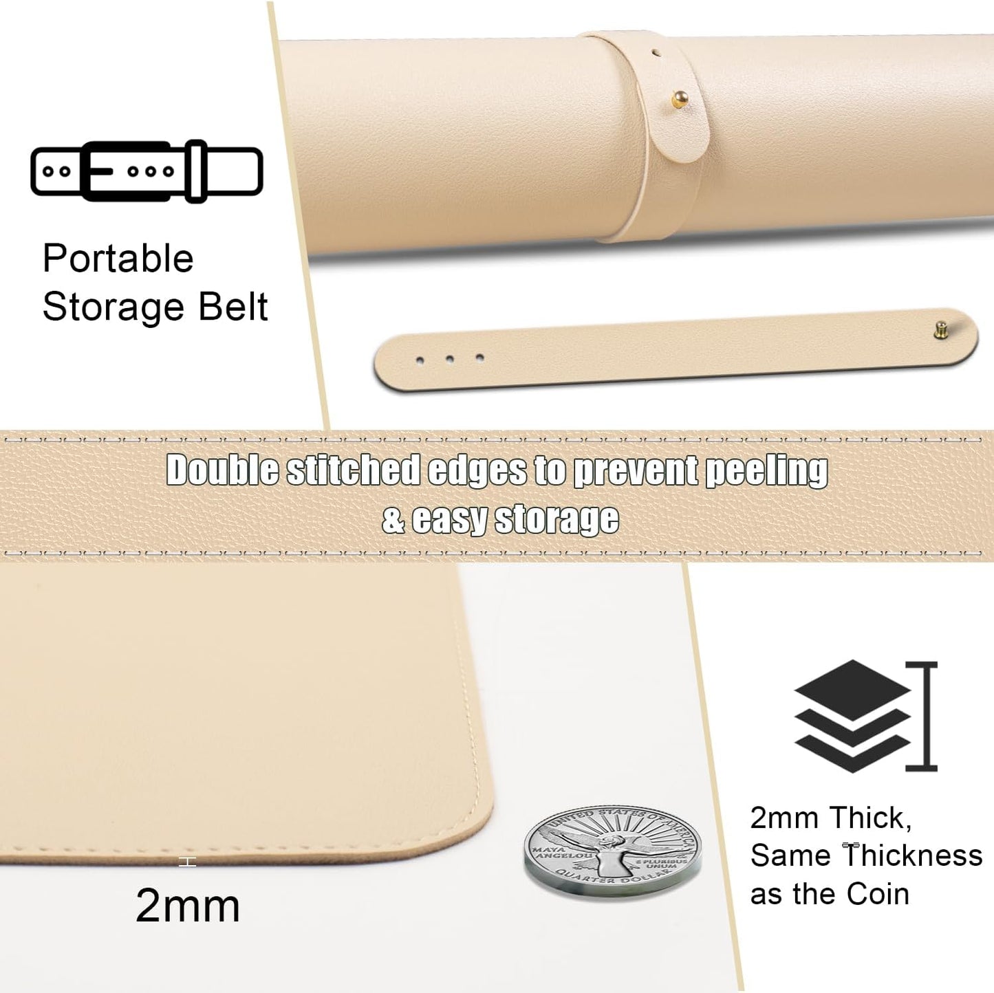 Dual-Sided Desk Pad, Natural Cork & PU Leather Mouse Pad for Desk, Desk Pad Protector, Non-Slip Desk Mat for Office and Home Work, (Apricot, 23.6" x 13.7")