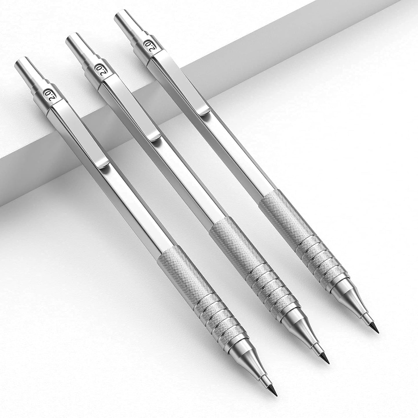 Nicpro Metal 2.0 Mechanical Pencil Set with Case, 3 PCS Drafting Lead Holder with 10 Tubes 2mm Graphite Lead Refill(HB 2H 4H 2B 4B) &Colors, Sharpeners, Erasers for Artist Writing, Drawing, Sketching