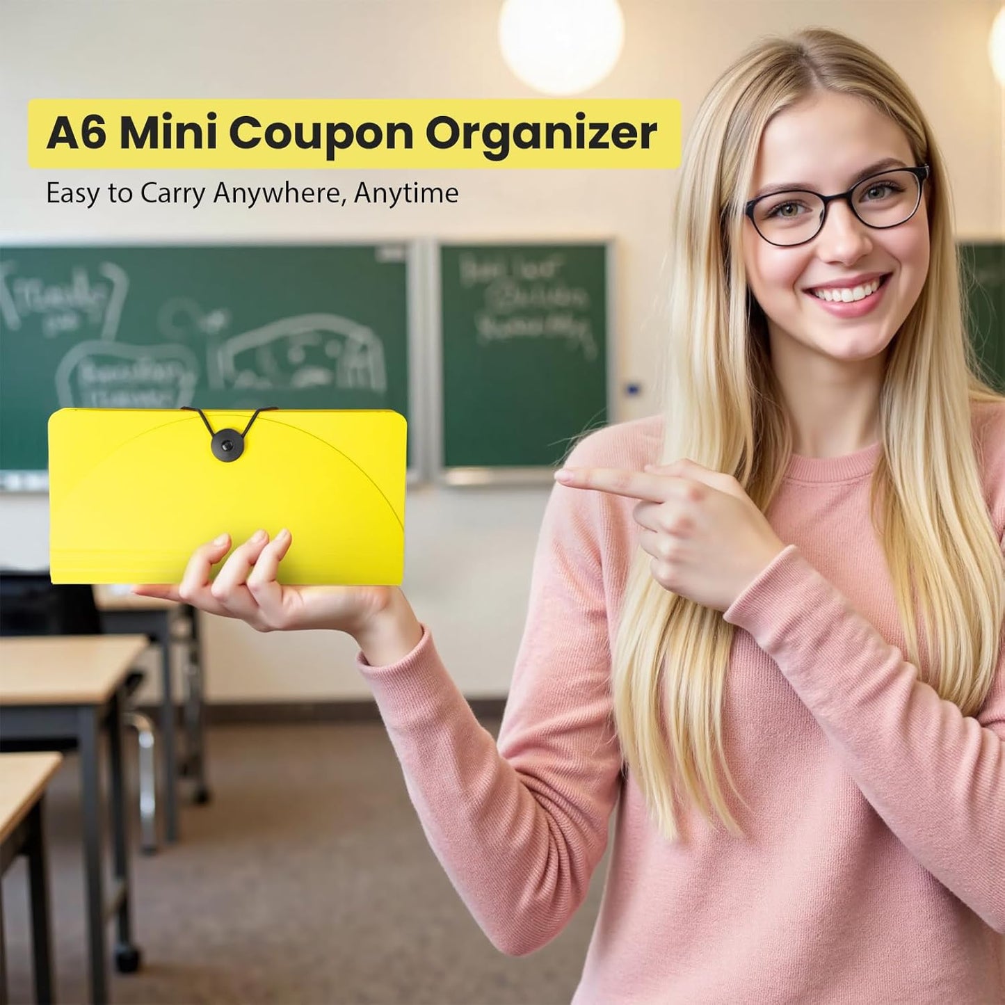 13 Pocket A6 Receipt Organizer, 2 Pack Small Accordion File Organizer, Coupon Organizer with Labels - Yellow