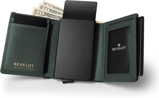 Trifold Genuine Leather Wallet/Smart Card Holder / W5 (Green Saffiano)