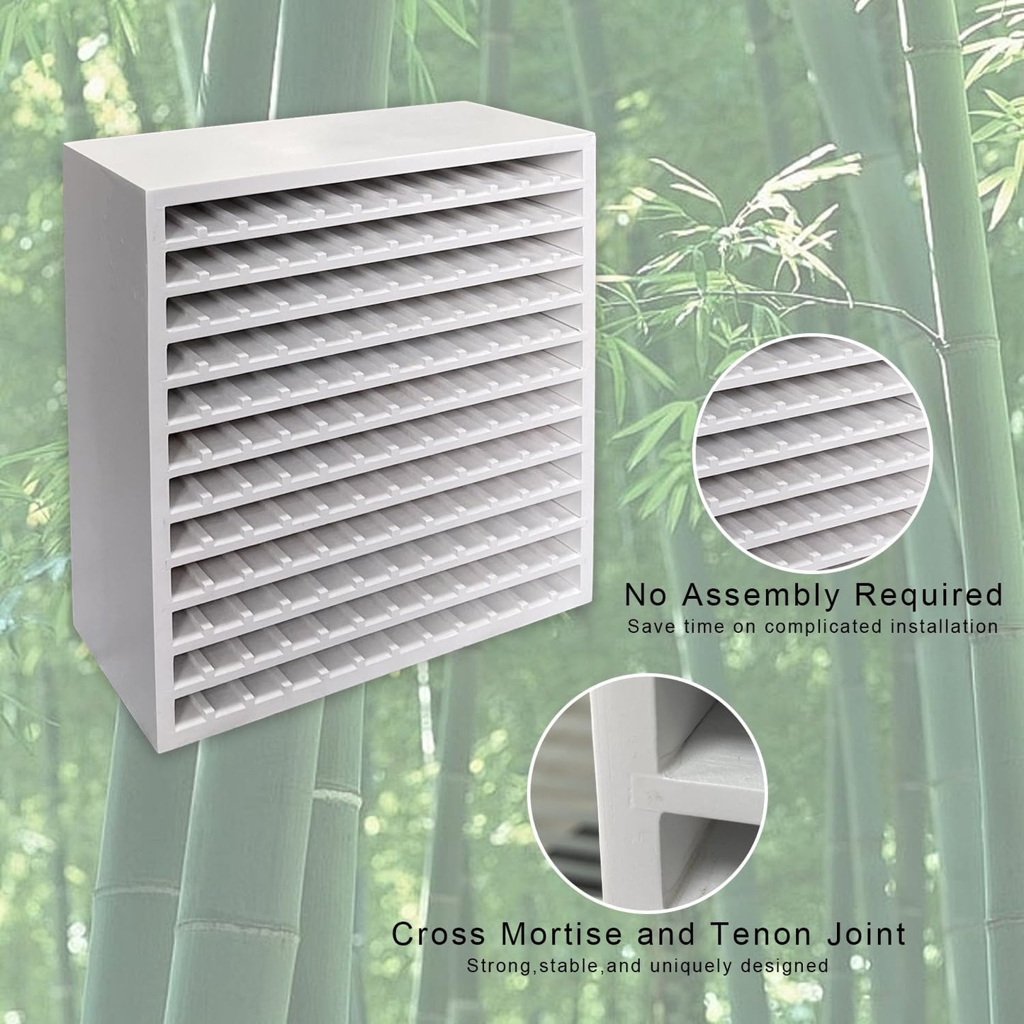 MinBoo Bamboo Art Supply Storage Rack - Wooden Marker Organizer for 144 Markers, Pens, Colored Pencils, Paint Brushes (White)