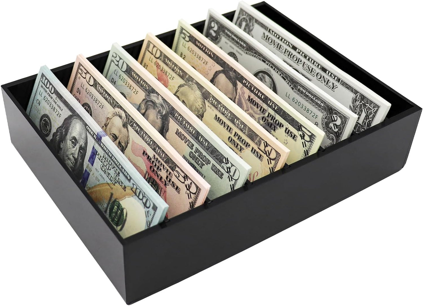 Money Organizer for Cash, 8 Compartment Black Acrylic Money Holder, Cash Tray, Cash Box, Cash Organizer for Bills
